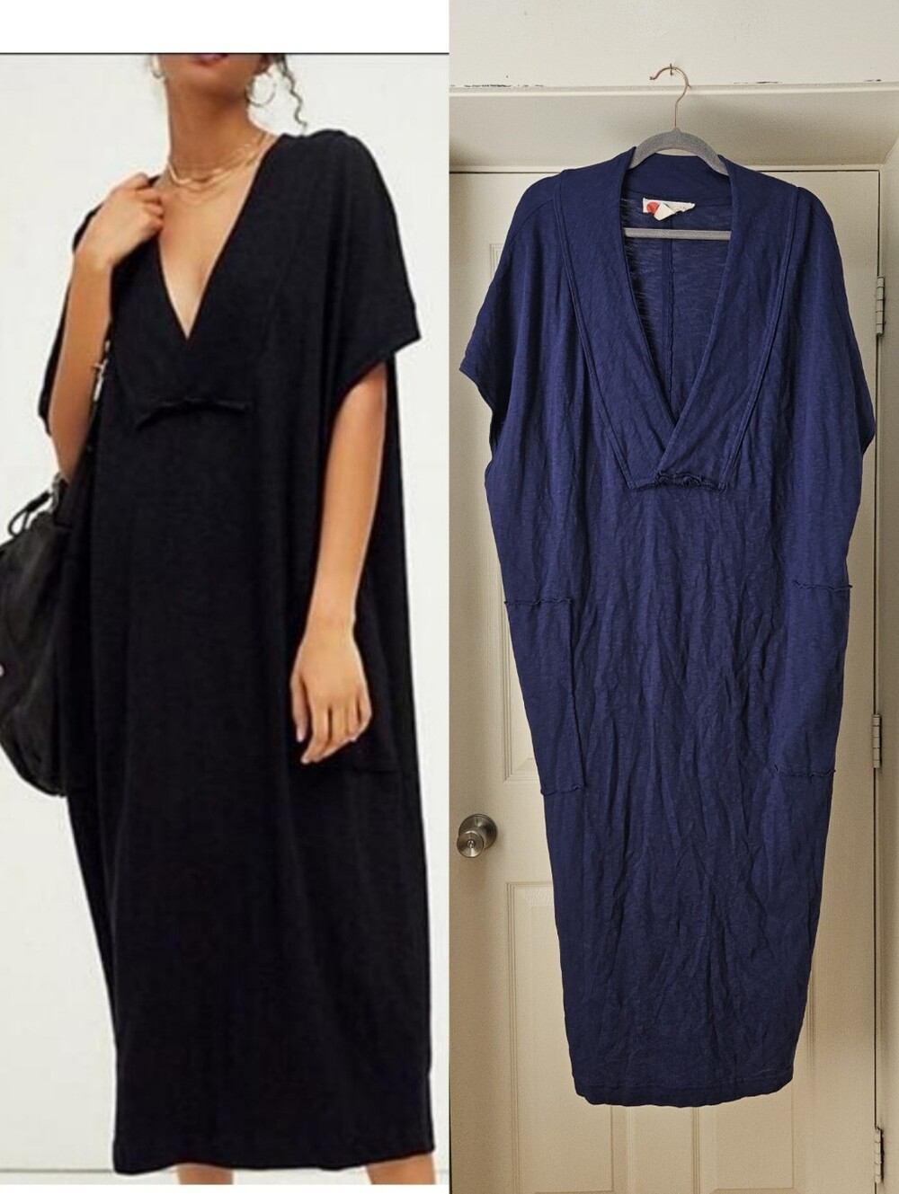 Free People Beach Oversized Cotton Navy Blue Maxi Dress Coastal Boho Soft Small